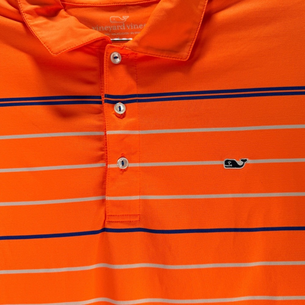 Vineyard Vines Polo Mens L Orange Performance Striped Preppy Coastal Golf Shirt - Picture 5 of 8